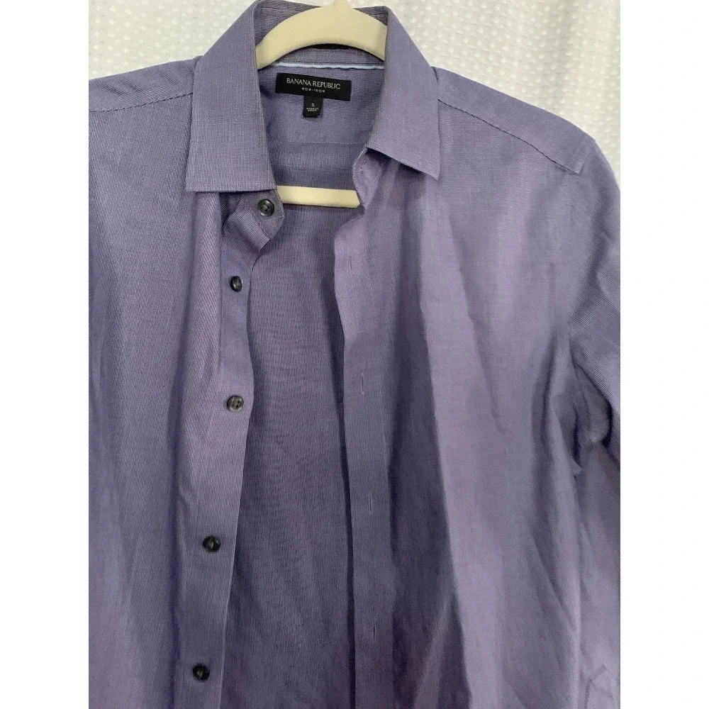 Banana Republic Grant Fit Button Up Wash‎ Shirt Mens Small Purple Long Sleeve